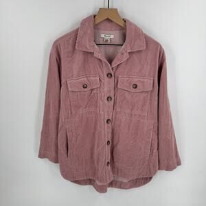Madewell Pink Corduroy Button Front Shacket Utility Pockets Women’s Small